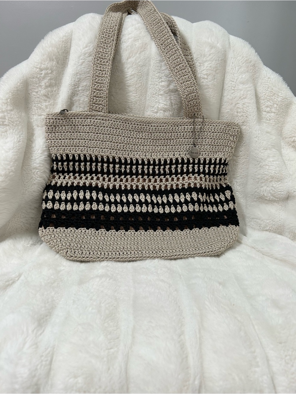 The Sak Beige and Black Crochet Tote Bag - Women Bags